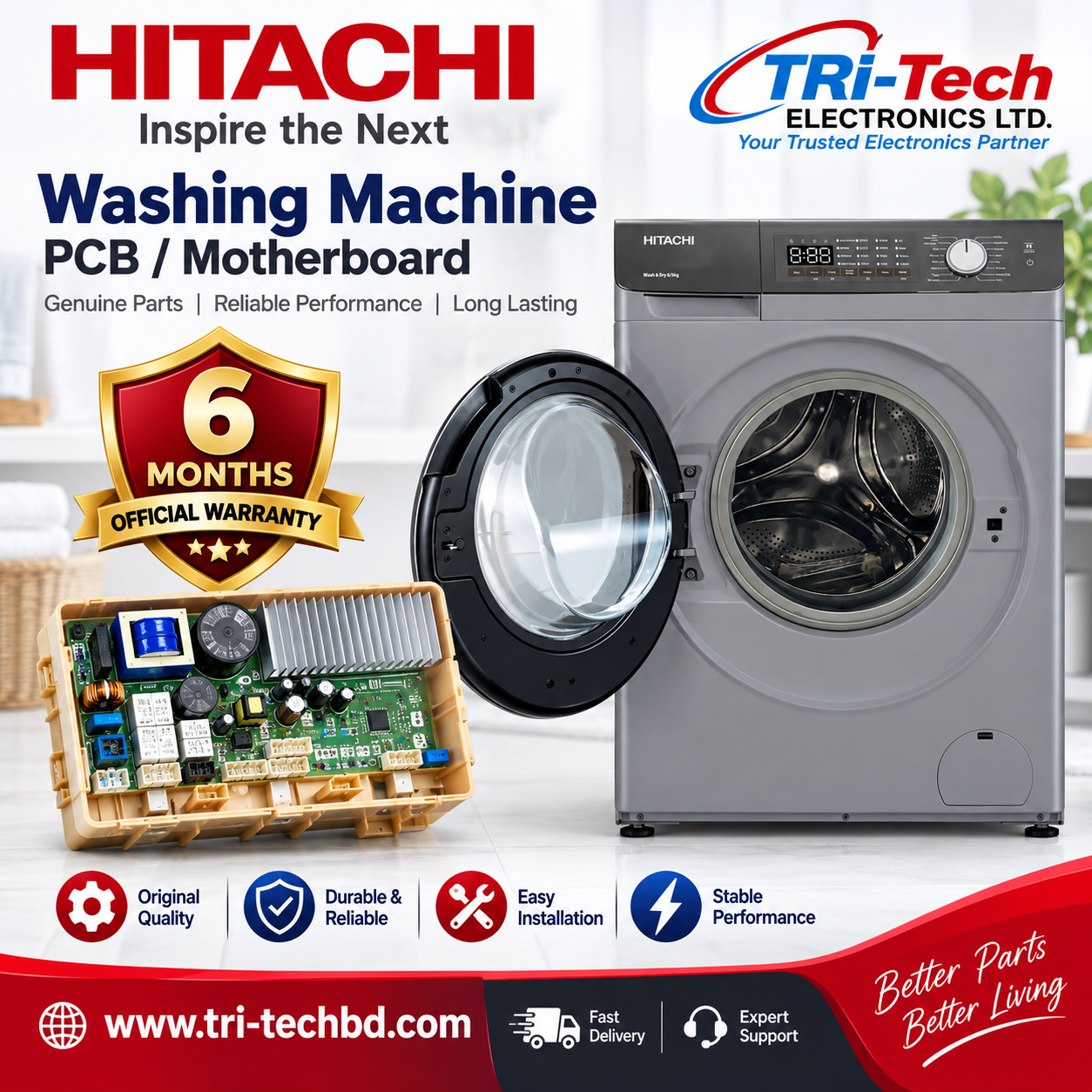 HITACHI Washing Masing /Main PCB /Mader BOARD Model BD-904HVOS/W | 9 KG,D802HVOS | Wash 8kg /  10kg,BD-802HVOS/W | 8 KG (Non Dry)