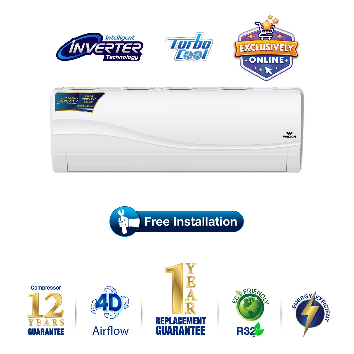 Walton 1.5 Ton Riverine Prime Intelligent Inverter Air Conditioner (WSI-RIVERINE-18M)