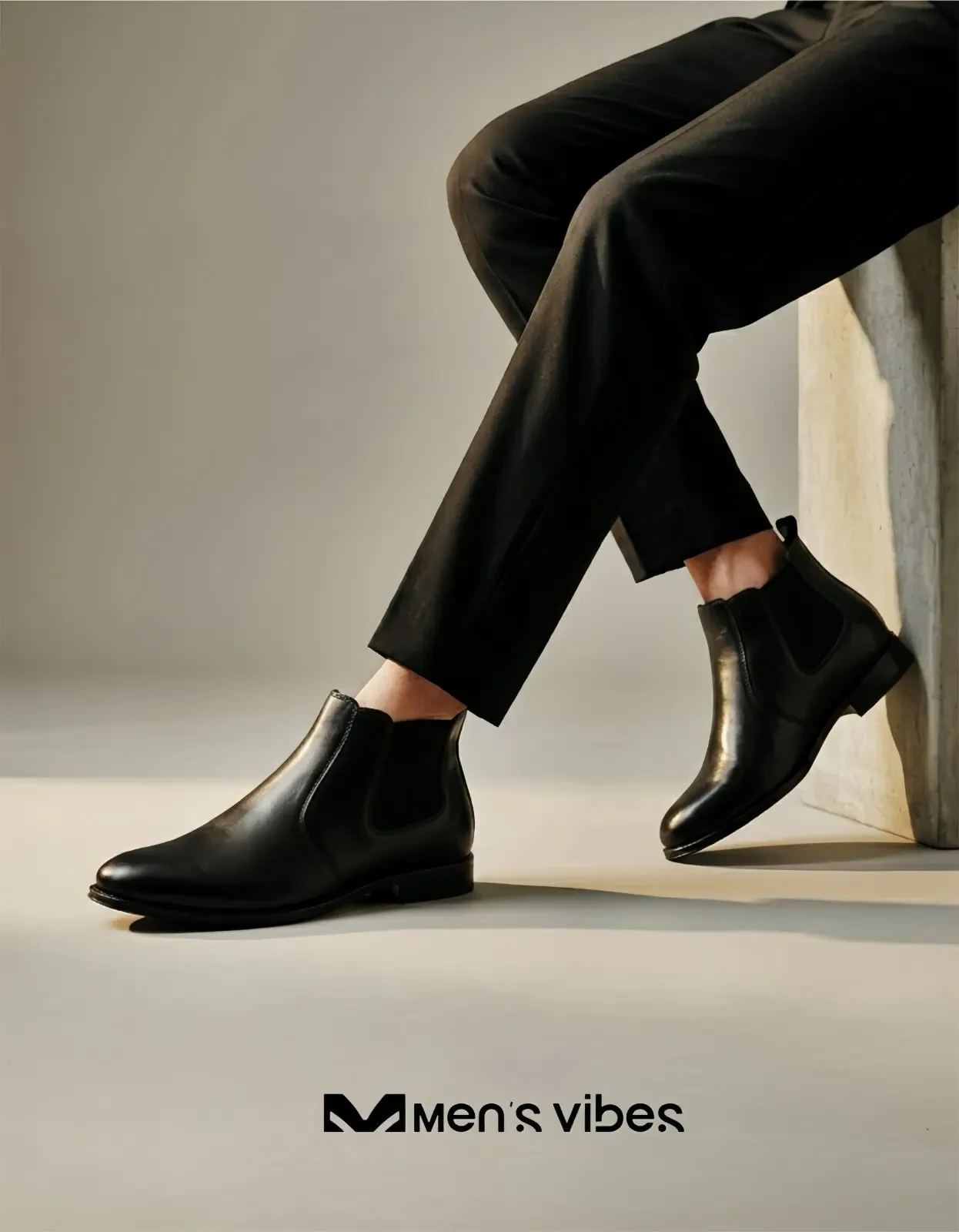 STREET STYLE POLISHED LEATHER SEMI-CHELSEA BOOT BLACK