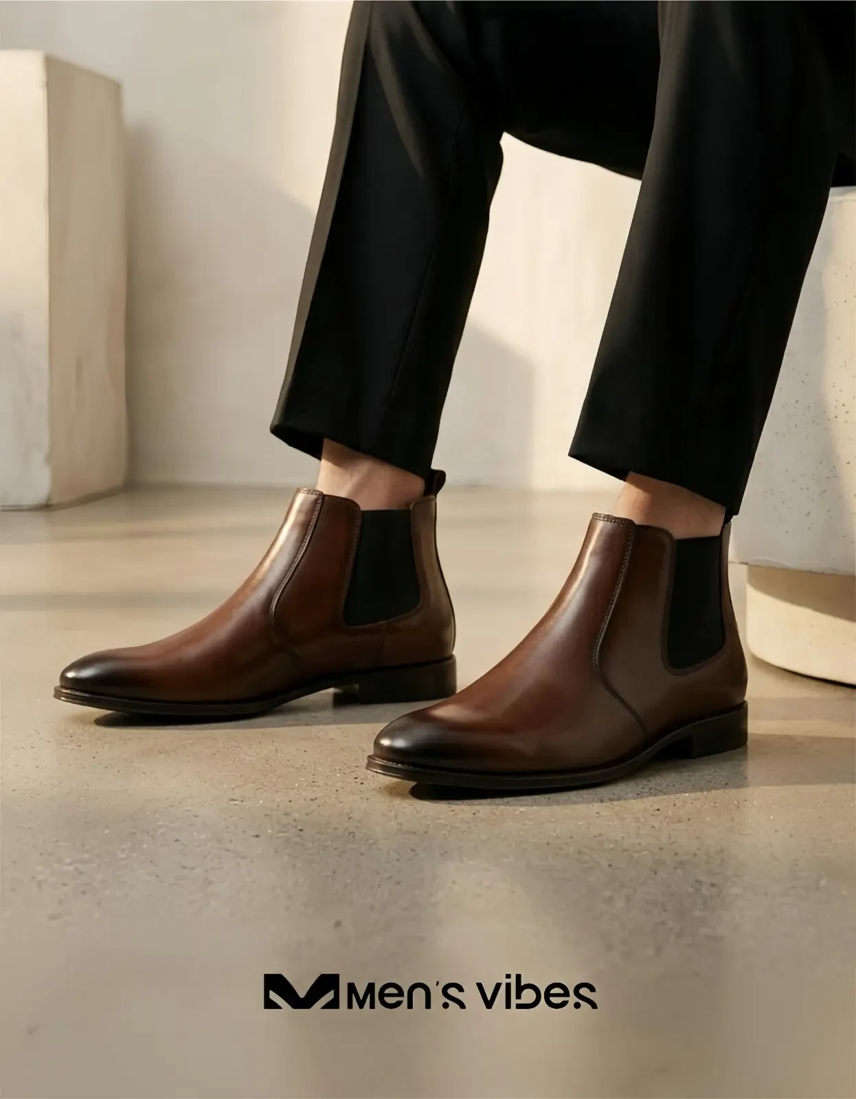 STREET STYLE POLISHED LEATHER SEMI-CHELSEA BOOT CHOCO