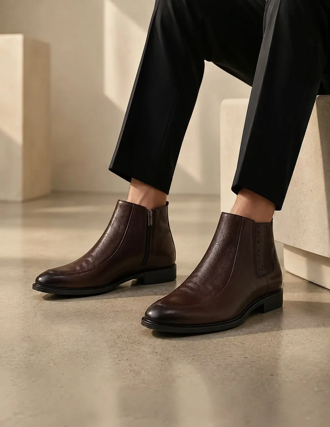 RETRO COW LEATHER CHELSEA BOOT CHOCOLATE