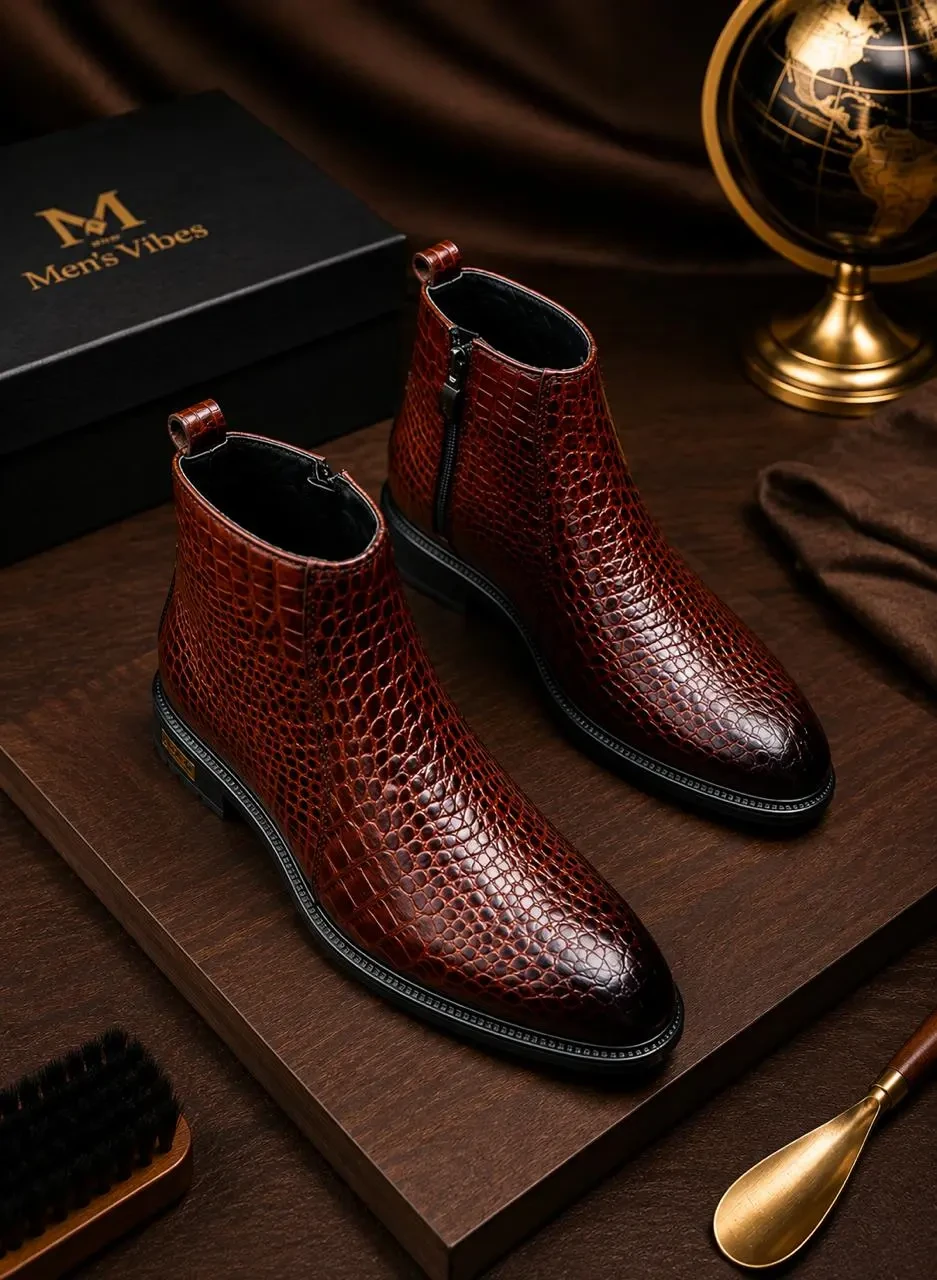 CROCO RED WINE SUPER PREMIUM COW LEATHER CHELSEA
