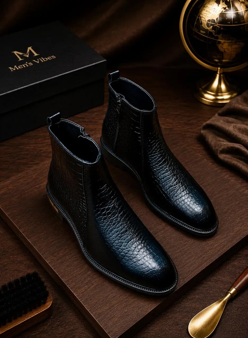 CROCO BLACK SUPER PREMIUM COW LEATHER CHELSEA