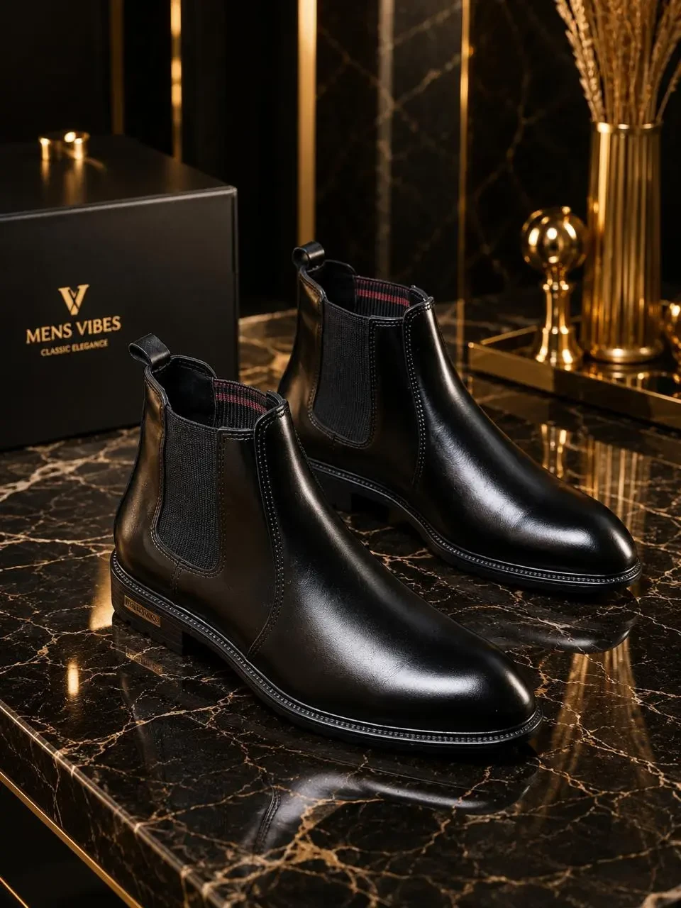 SOLID (BOTH SIDE ELASTIC) SUPER PREMIUM COW LEATHER CHELSEA BOOT BLACK
