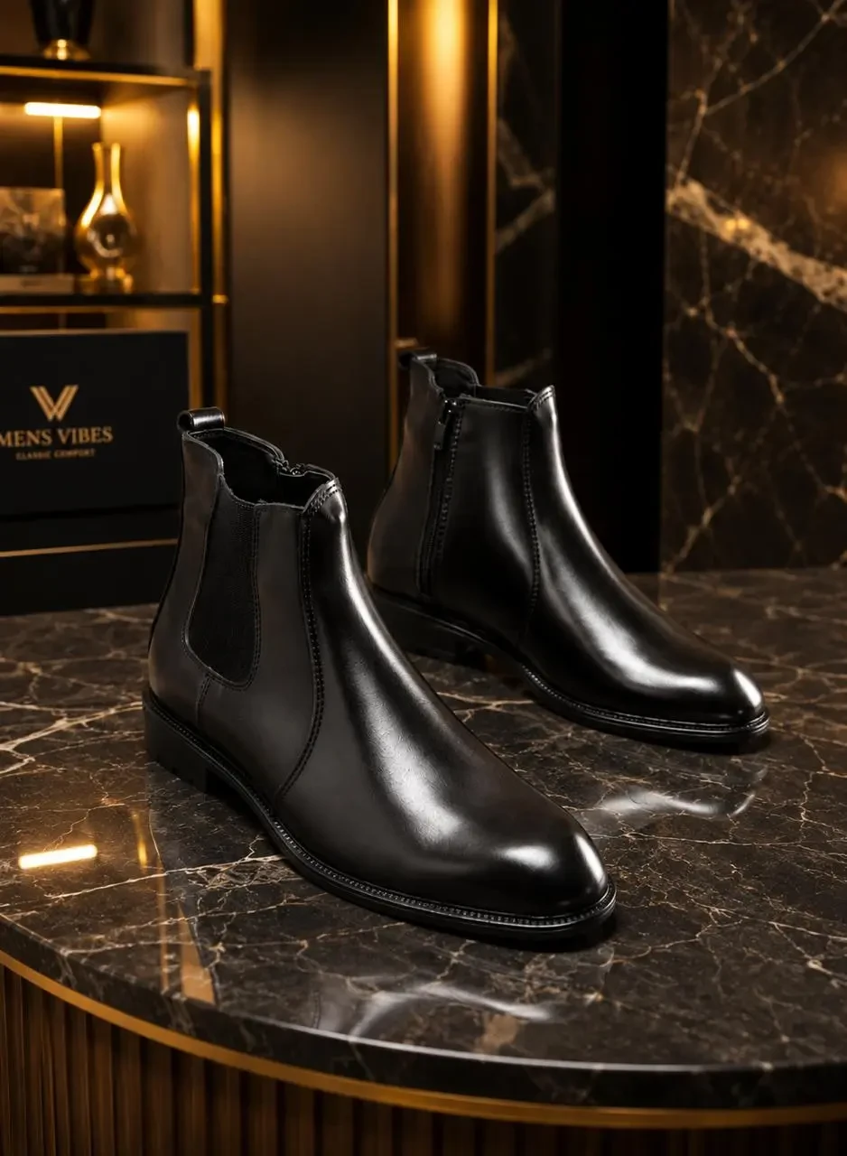 SOLID CLASSIC SUPER PREMIUM COW LEATHER CHELSEA BOOT BLACK
